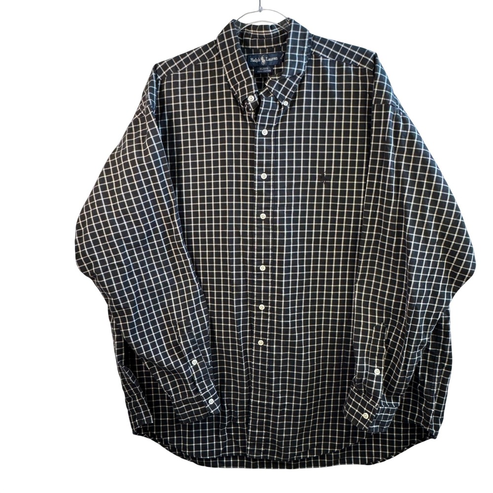 Ralph Lauren Blake Shirt Cotton Windowpane Check Black White XXL Men Button Down